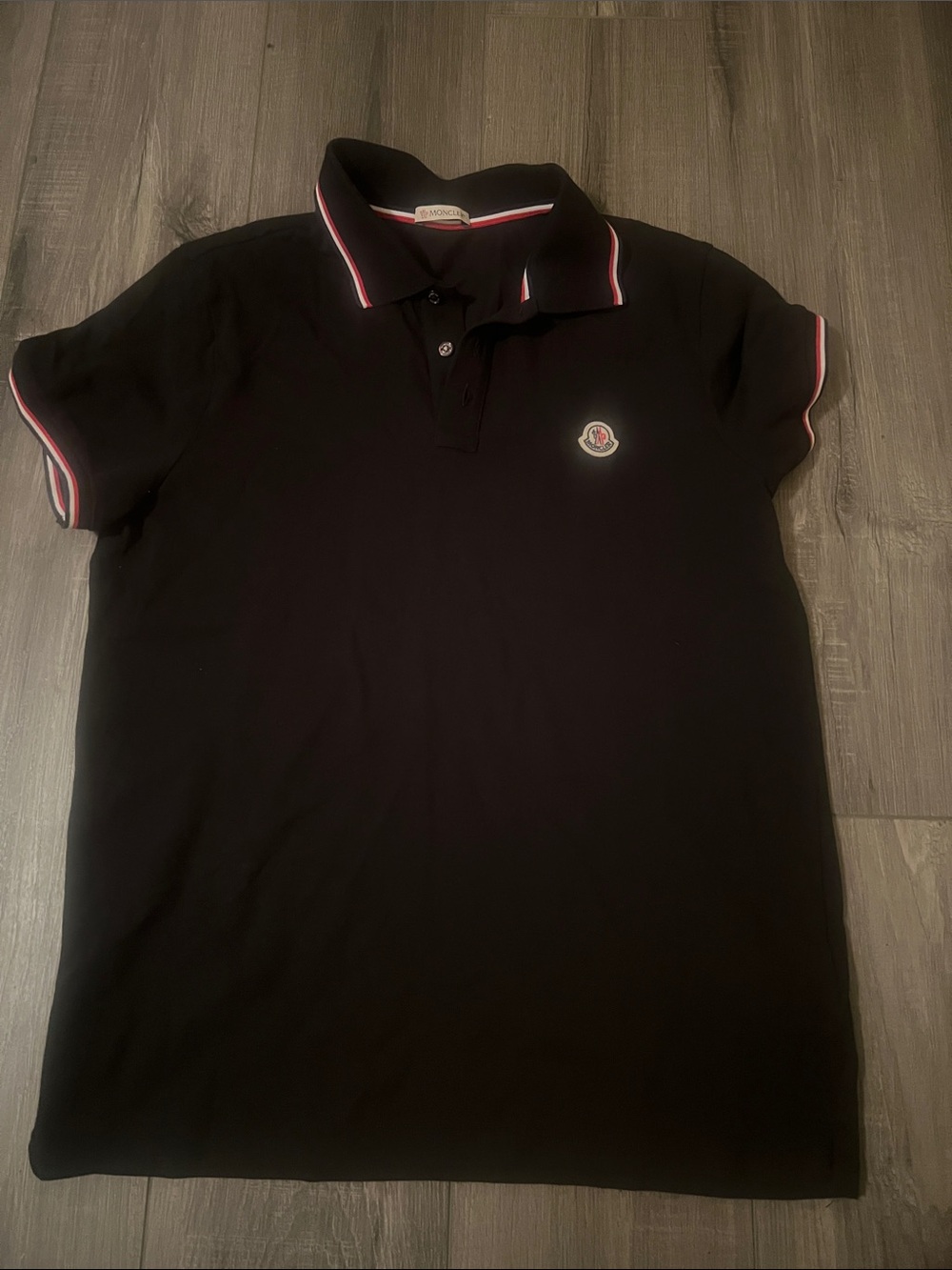 Moncler Black Polo with Red and White Trim